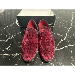 Alberto Fellini Men's Velvet Flower Designer Dress Dark Purple  Loafers US 12